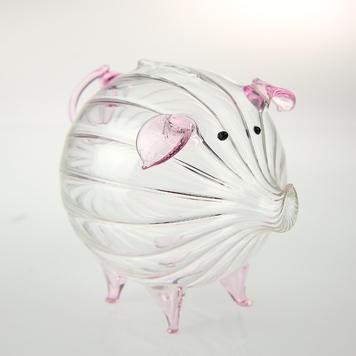 條紋豬存錢筒(粉)-台灣玻璃館