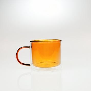 風格雙層玻璃咖啡杯260ml(琥珀)-台灣玻璃館