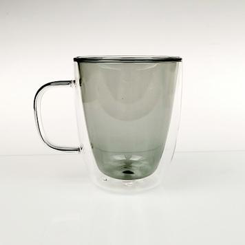 風格雙層玻璃咖啡杯380ml(灰)-台灣玻璃館