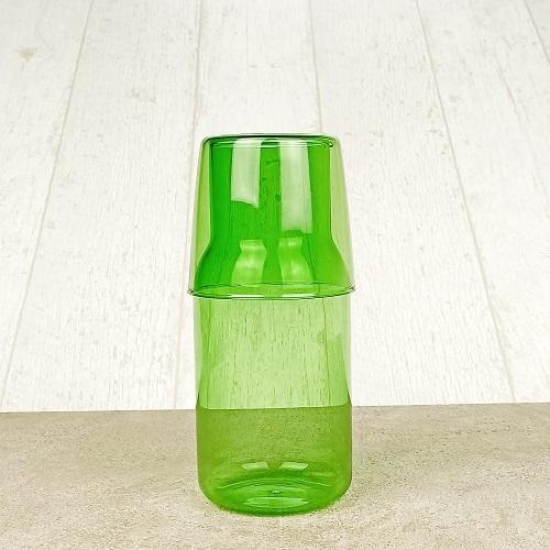簡約單人玻璃壺(附杯)550ml(綠)-台灣玻璃館