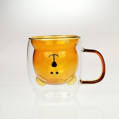 幸福熊雙層玻璃杯380ml(焦糖棕)-台灣玻璃館