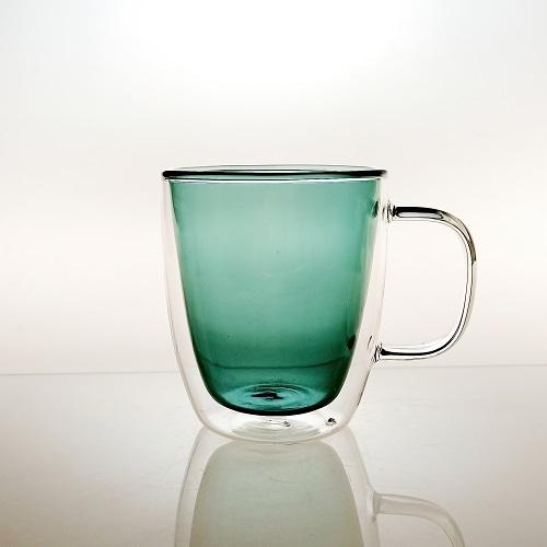 風格雙層把手玻璃杯380ml(綠)-台灣玻璃館