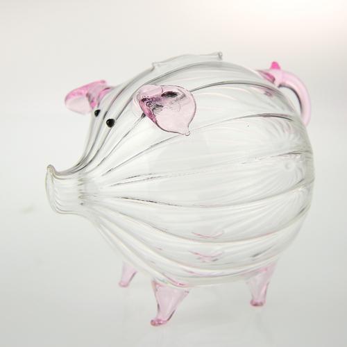 條紋豬存錢筒(粉)-台灣玻璃館